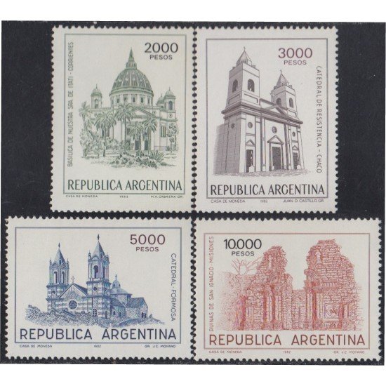 Argentina 1316/19 1982 Edificios Religiosos Catedral de Formosa Ruinas de San Ignacio MNH Argentina 1316/19 1982 Edificios Religiosos Catedral de Formosa Ruinas de San Ignacio MNH