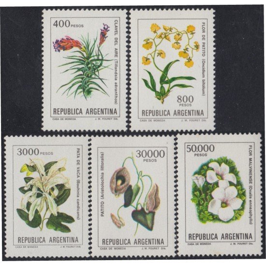 Argentina 1333/37 1982 Serie corriente Flores Flowers MNH Argentina 1333/37 1982 Serie corriente Flores Flowers MNH