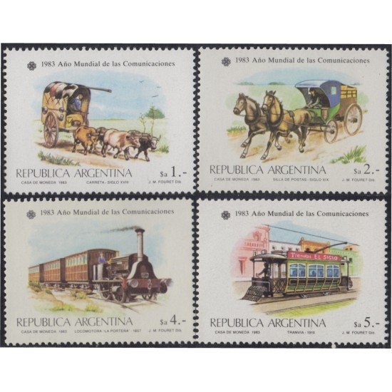 Argentina 1384/87 1983 Año Mundial de las comunicaciones Tranvía Locomotora MNH Argentina 1384/87 1983 Año Mundial de las comunicaciones Tranvía Locomotora MNH