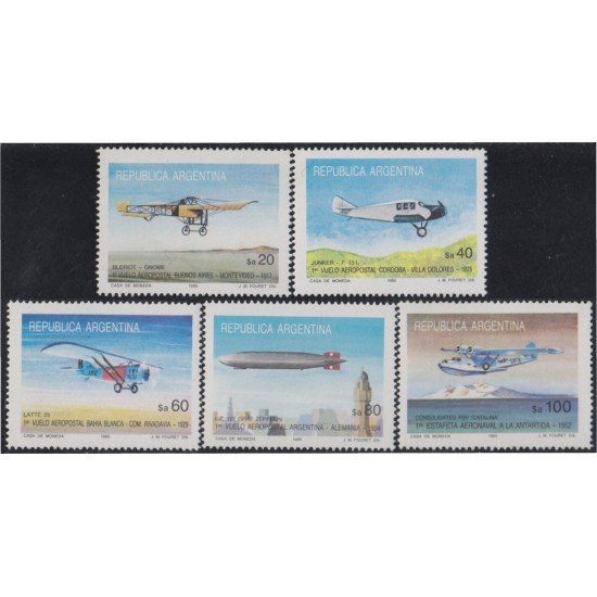 Argentina 1457/61 1985 Historia del aeropostal Argentino Avioneta MNH Argentina 1457/61 1985 Historia del aeropostal Argentino Avioneta MNH