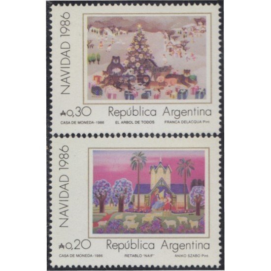 Argentina 1552/53 1986 Navidad Christmas Cuadros de artistas contemporáneos MNH Argentina 1552/53 1986 Navidad Christmas Cuadros de artistas contemporáneos MNH