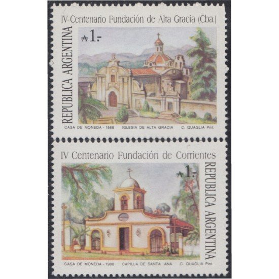 Argentina 1621/22 1988 4º Centenario de las fundaciones de Corrientes y Alta Gracia MNH Argentina 1621/22 1988 4º Centenario de las fundaciones de Corrientes y Alta Gracia MNH