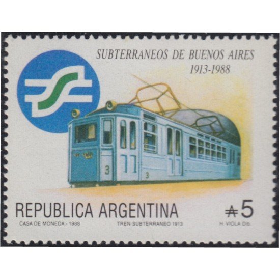 Argentina 1654 1988 75º Aniversario de subterráneos de Buenos Aires MNH Argentina 1654 1988 75º Aniversario de subterráneos de Buenos Aires MNH