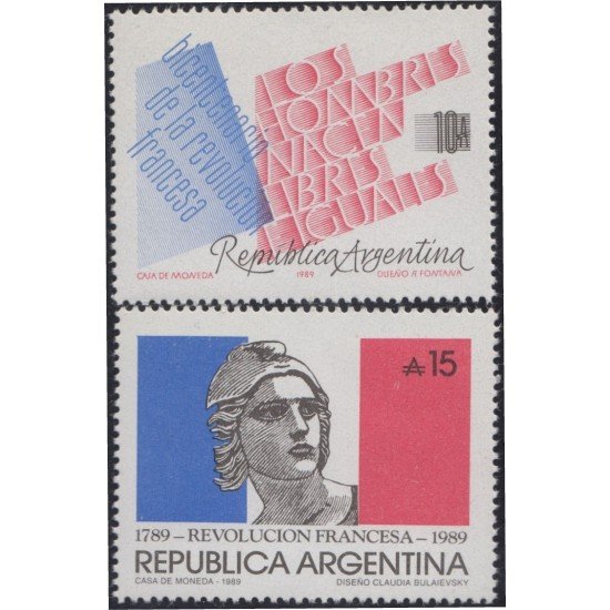 Argentina 1680/81 1989 Bicentenario de la Revolución Francesa MNH Argentina 1680/81 1989 Bicentenario de la Revolución Francesa MNH