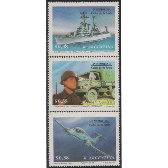 Argentina 1781/83 1992 A la memoria de los muertos por la Patria Avión Soldado Barco MNH Argentina 1781/83 1992 A la memoria de los muertos por la Patria Avión Soldado Barco MNH