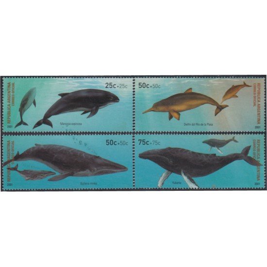 Argentina 2246/49 2001 Fauna Cetáceos usados Argentina 2246/49 2001 Fauna Cetáceos usados