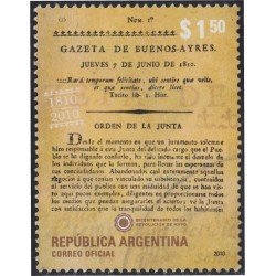 Argentina 2854 2010 Bicentenario de la 1ra aparición semanal la Gazeta de Buenos Aires usado Argentina 2854 2010 Bicentenario de la 1ra aparición semanal la Gazeta de Buenos Aires usado