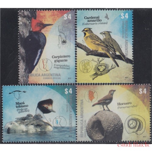 Argentina 2992/95 2013 Fauna Pájaros Carpintero Hornero Cardenal Macá Birds MNH