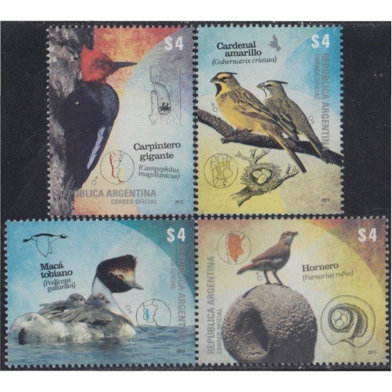 Argentina 2992/95 2013 Fauna Pájaros Carpintero Hornero Cardenal Macá Birds MNH Argentina 2992/95 2013 Fauna Pájaros Carpintero Hornero Cardenal Macá Birds MNH