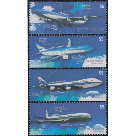 Argentina 3047/50 2014 Vuelos inaugurales aviones planes MNH Argentina 3047/50 2014 Vuelos inaugurales aviones planes MNH
