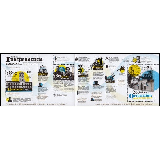 Argentina 3130/32 2016 200 Años de la declaración de Independencia carnet MNH Argentina 3130/32 2016 200 Años de la declaración de Independencia carnet MNH