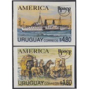 Upaep 1994 Uruguay 1487/88 sin dentar imperforated horse ship barco caballo
