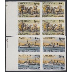 Upaep 1994 Uruguay 1487/88 bl.4 sin dentar imperforated horse ship barco caballo Upaep 1994 Uruguay 1487/88 bl.4 sin dentar imperforated horse ship barco caballo