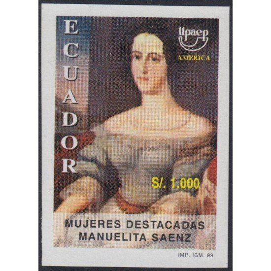 Upaep 1998 Ecuador 1430 Manuelita Saenz Sin dentar imperforated Upaep 1998 Ecuador 1430 Manuelita Saenz Sin dentar imperforated