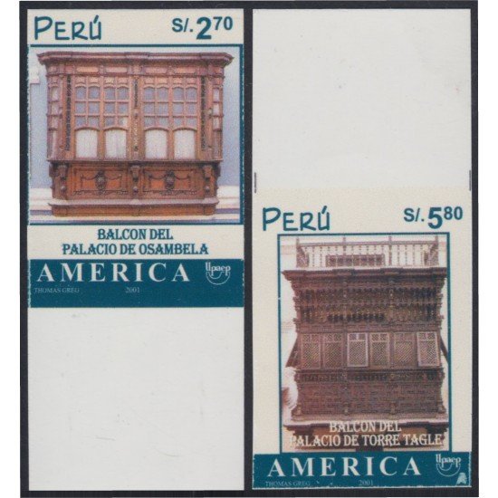 Upaep 2001 Perú 1303/04 Sin dentar imperforated Torre Tagle Upaep 2001 Perú 1303/04 Sin dentar imperforated Torre Tagle