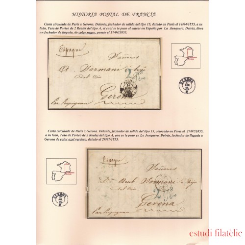 Francia Hoja montada con 2 cartas dirgidas a Gerona