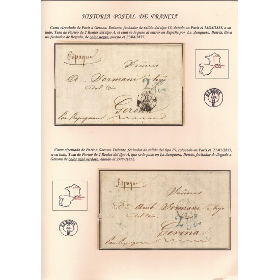 Francia Hoja montada con 2 cartas dirgidas a Gerona Francia Hoja montada con 2 cartas dirgidas a Gerona