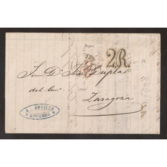 Francia Carta de Bayona a Zaragoza 1853 Francia Carta de Bayona a Zaragoza 1853