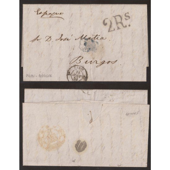 Francia Carta de Paris a Burgos 1853 Francia Carta de Paris a Burgos 1853