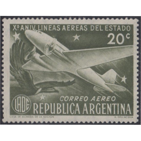 Argentina A- 39 1951 10 Años de las Líneas Aéreas Nacionales MH Argentina A- 39 1951 10 Años de las Líneas Aéreas Nacionales MH
