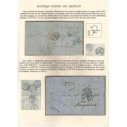 Francia Hoja montada con dos cartas dirigidas a Barcelona y Pamploma Francia Hoja montada con dos cartas dirigidas a Barcelona y Pamploma
