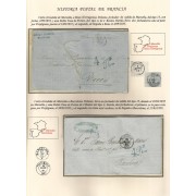Francia Hoja montada con dos cartas dirigidas a Reus y Barcelona 1855
