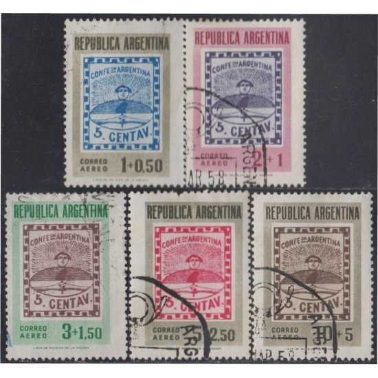 Argentina A- 52/56 1958 100° sello argentino exposición Filatélica interamericana usados Argentina A- 52/56 1958 100° sello argentino exposición Filatélica interamericana usados