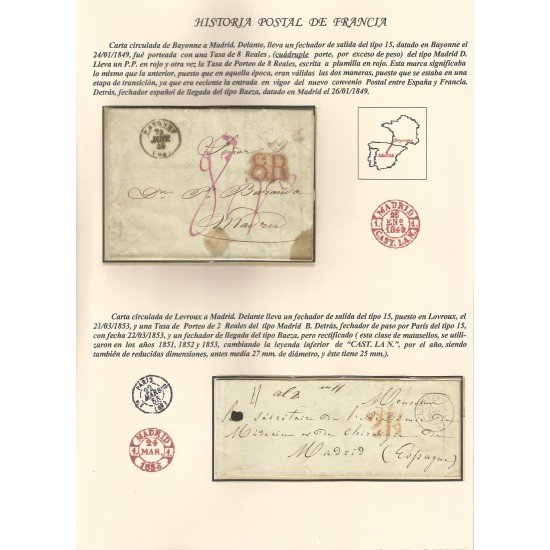 Francia Hoja montada con dos cartas dirigidas a Madrid Francia Hoja montada con dos cartas dirigidas a Madrid