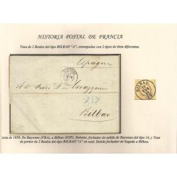 Carta de Bayona a Bilbao 1858 2 reales en azul Carta de Bayona a Bilbao 1858 2 reales en azul