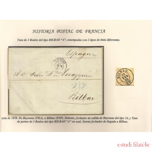 Carta de Bayona  a Bilbao 1858 2 reales en azul 