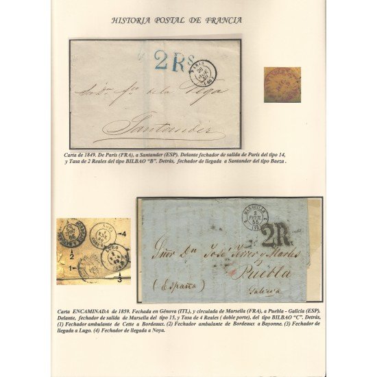 Francia Hoja montada con dos cartas dirigidas a Santander y Puebla Francia Hoja montada con dos cartas dirigidas a Santander y Puebla