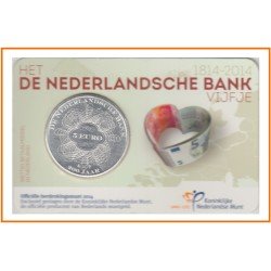 Holanda 2014 Cartera Oficial Coin Card Moneda 5 € 200 Años Banco Holanda