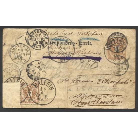 Austria Frontal de carta de Hallein a Amsterdam 1886 Austria Frontal de carta de Hallein a Amsterdam 1886