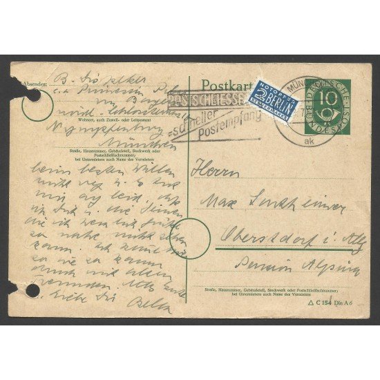 Alemania Postal de Munich a Berlín 1952 Alemania Postal de Munich a Berlín 1952