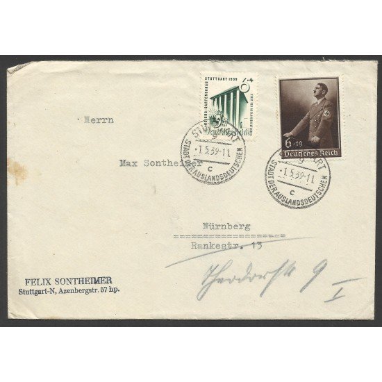 Alemania Carta de Stuttgart a Nuremberg 1939 Alemania Carta de Stuttgart a Nuremberg 1939