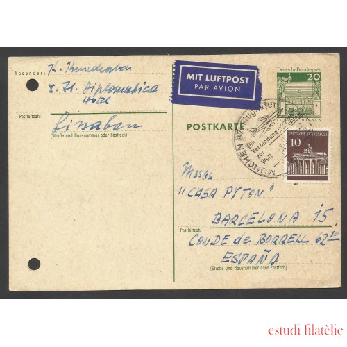 Alemania Postal de Munich a Barcelona por Correo Aéreo 1971