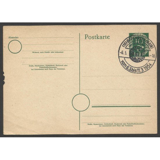 Alemania Tarjeta Postal con Matasellos Primer Día 1954 Alemania Tarjeta Postal con Matasellos Primer Día 1954