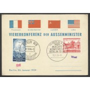 Alemania Tarjeta Postal con Matasellos Primer Día Berlín 1954
