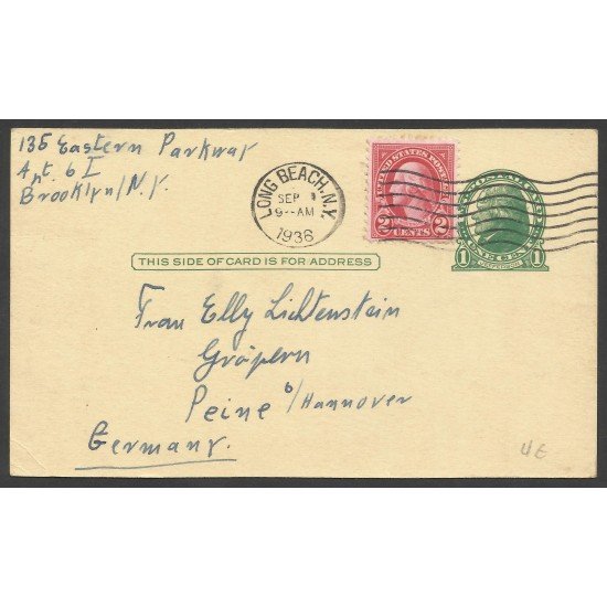 Estados Unidos Postal de Long Beach -NY a Hanover (Alemania) 1936 Estados Unidos Postal de Long Beach -NY a Hanover (Alemania) 1936