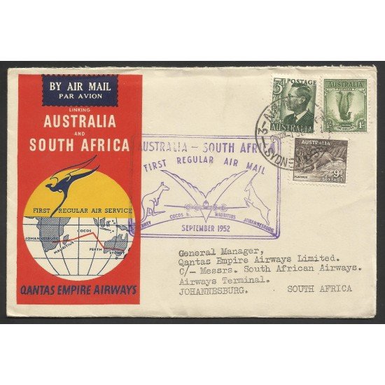 Australia Carta de Sydney a Johanesburgo 1952 por Correo Aéreo Australia Carta de Sydney a Johanesburgo 1952 por Correo Aéreo