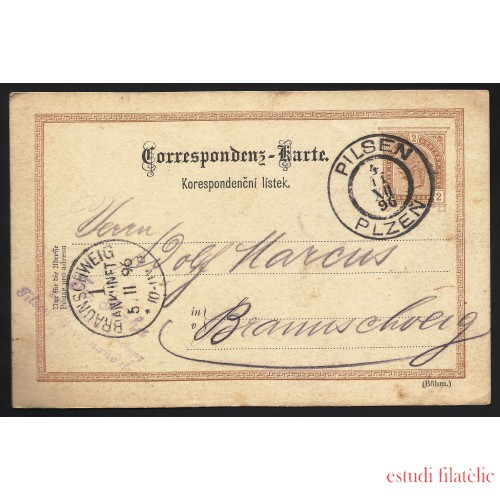 Austria Tarjeta Postal de Pilsen a Braunschweig (Alemania) 1896