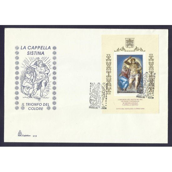 Vaticano Sobre y Matesellos Primer día 1994 Capilla Sixtina Vaticano Sobre y Matesellos Primer día 1994 Capilla Sixtina