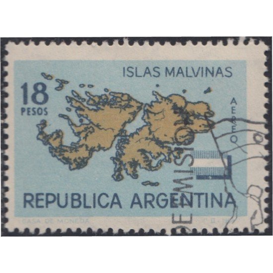 Argentina A- 97 1964 Mapa de las islas Malvinas usado Argentina A- 97 1964 Mapa de las islas Malvinas usado