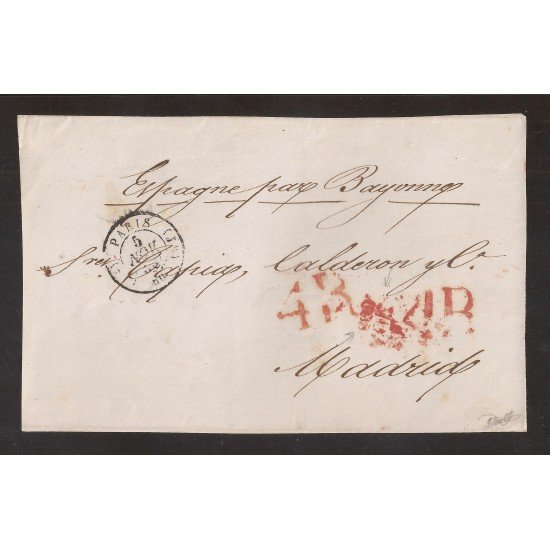 Francia Frontal de Paris a Madrid 1853 Via Bayona Francia Frontal de Paris a Madrid 1853 Via Bayona