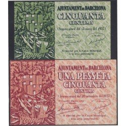 Billete local 1937 Ajuntament de Barcelona 50 cts + 1,50 Cts. Sin Circular Billete local 1937 Ajuntament de Barcelona 50 cts + 1,50 Cts. Sin Circular