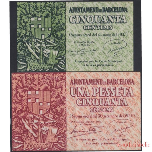 Billete local 1937 Ajuntament de Barcelona  50 cts + 1,50 Cts. Sin Circular