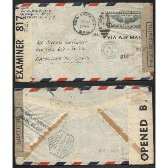 Estados Unidos Carta de New York a Barcelona 1942 Estados Unidos Carta de New York a Barcelona 1942