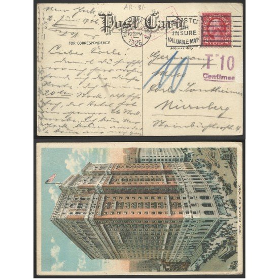 Estados Unidos Postal de New York a Nuremberg 1926 Estados Unidos Postal de New York a Nuremberg 1926