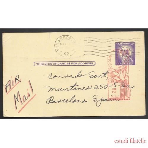 Estados Unidos Postal de Ann Arbor a Barcelona 1962