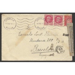 Francia Carta de Lyon a Barcelona 1942 Francia Carta de Lyon a Barcelona 1942